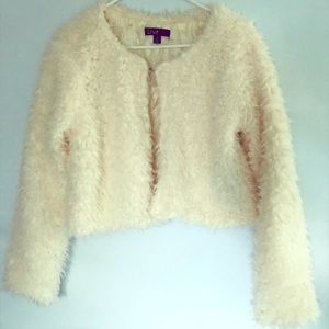 Furry White Long Sleeved Winter Jacket